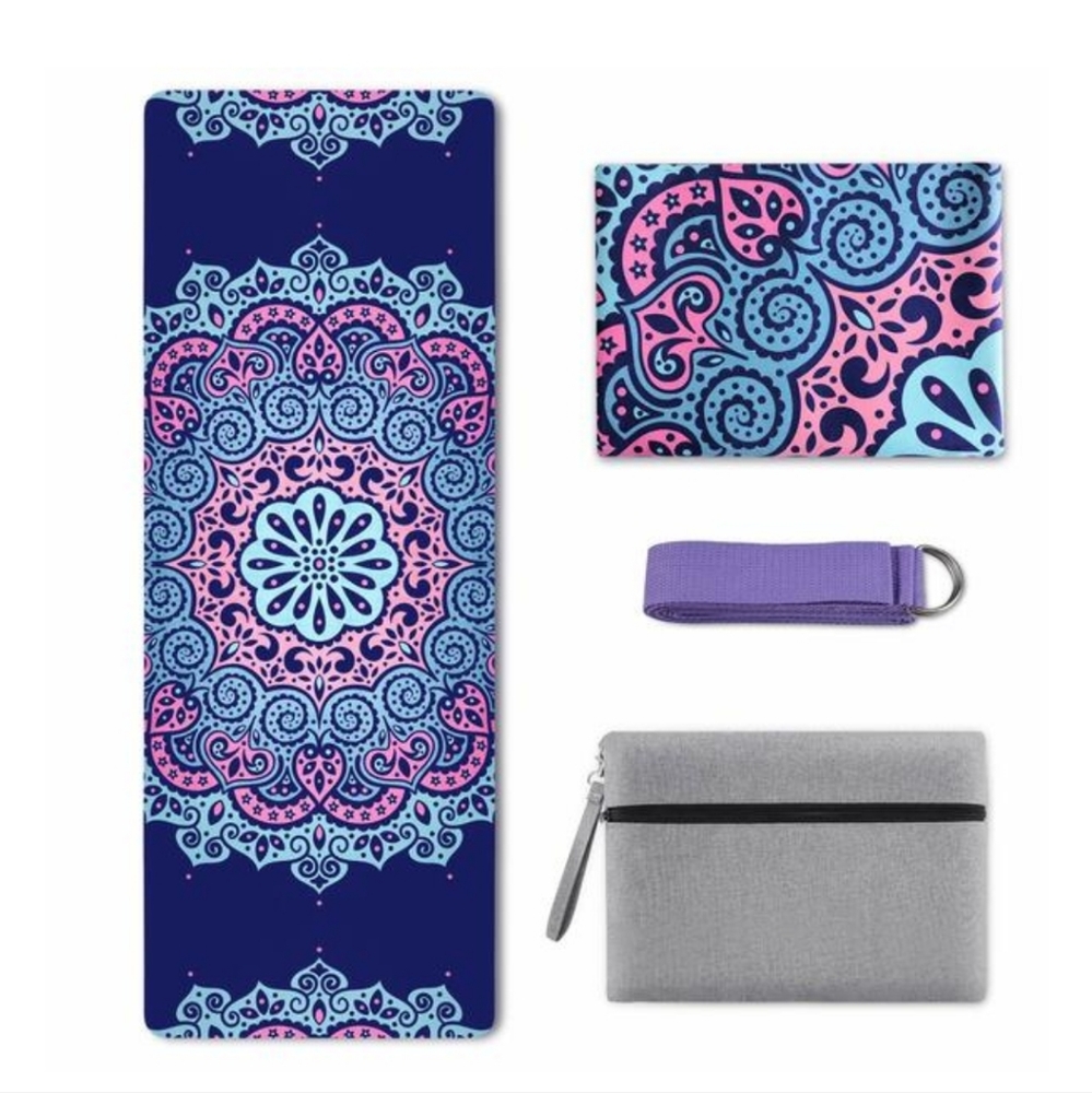 KuYou Foldable Yoga Mat with 96" stretch band strap & carrying case